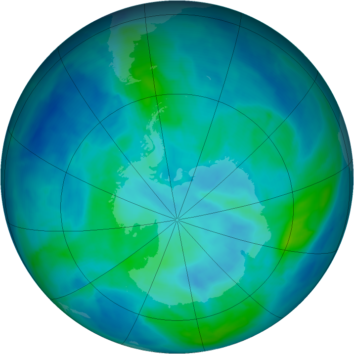 Antarctic ozone map for 09 March 2014